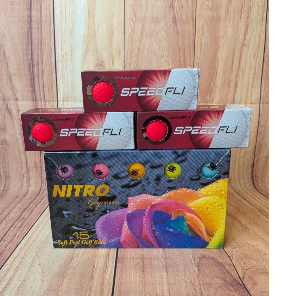 Nitro Glycerin 15pk & Maxfli Speedfli 9pk Matte Red Golf Balls Bundle 24 Total